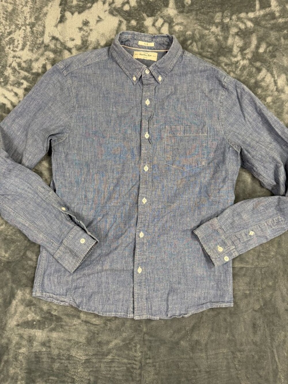 Hawker Rye Slim Fit Blue Chambray Button-Down Shirt Size L